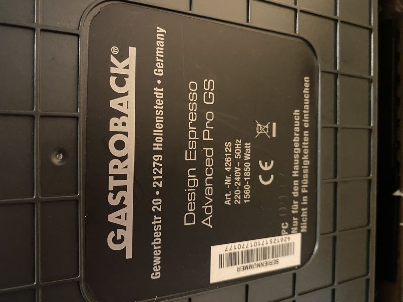 Tabliczka znamionowa maszyny GASTROBACK Design Espresso Advanced Pro GS