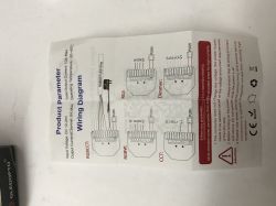 Instruction sheet with product parameters and wiring diagrams for an RGBCCT LED controller on a white surface