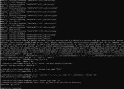 Console with C project build errors, showing detailed error messages during compilation.