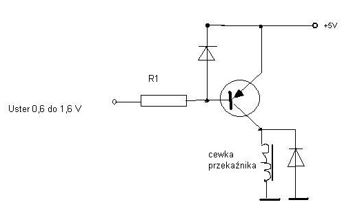Jak zbudować układ z przekaźnikiem 5V włączanym przy spadku napięcia 1,6V do 0,6V?