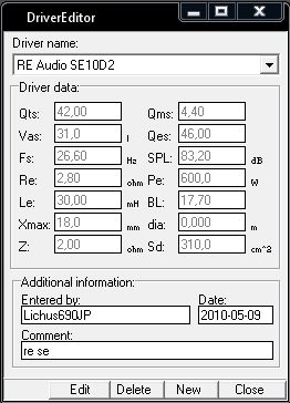 Obliczanie skrzyni do RE Audio SR10