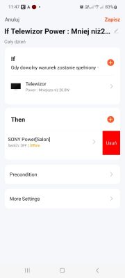 Removing a single action from a scene in the Tuya app - how to do it?