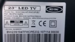 Etykieta z danymi technicznymi 23-calowego telewizora LED marki Blaupunkt