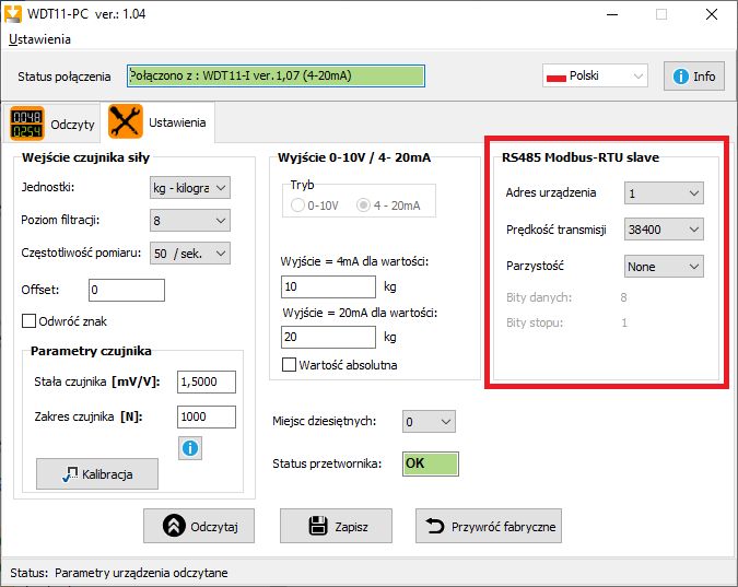 Praktyczna prezentacja WDT11 - wzmacniacz dla czujników siły - wyjście analogowe i Modbus RS485