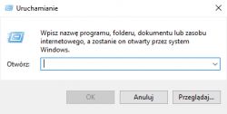 Okno Uruchamianie Windows 10 z pustym polem wprowadzania
