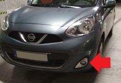 Montaż przednich świateł przeciwmgielnych w Nissanie Micra K13