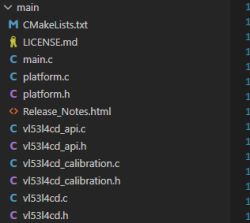 View of the main folder in Visual Studio Code with VL53L4CD project files