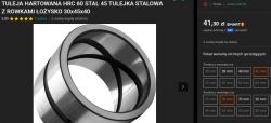Steel bearing sleeve with grooves, size 30x45x40 mm.