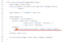 Code snippet showing a function calculating energy based on power scale.