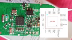 Circuit board with OPL1000 chip and OPL1200 pin diagram