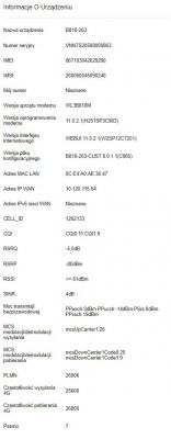 Zrzut ekranu prezentujący informacje o urządzeniu B818-263.