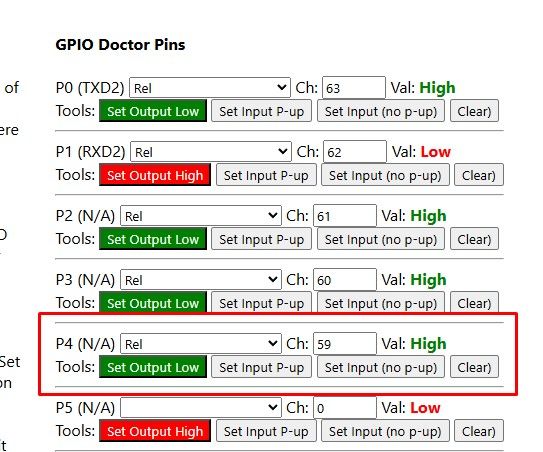 Screenshot of GPIO Doctor showing pin mappings and their logical states