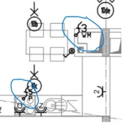 Fragment schematu instalacji z oznaczeniami „13 WM” i „15 P” w niebieskich okręgach