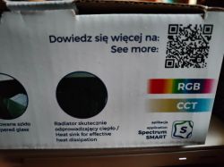 Spectrum Smart Noctis 24W LED Projector Packaging Packaging of the Spectrum Smart Noctis 24W LED projector with heat dissipation and RGB features information.