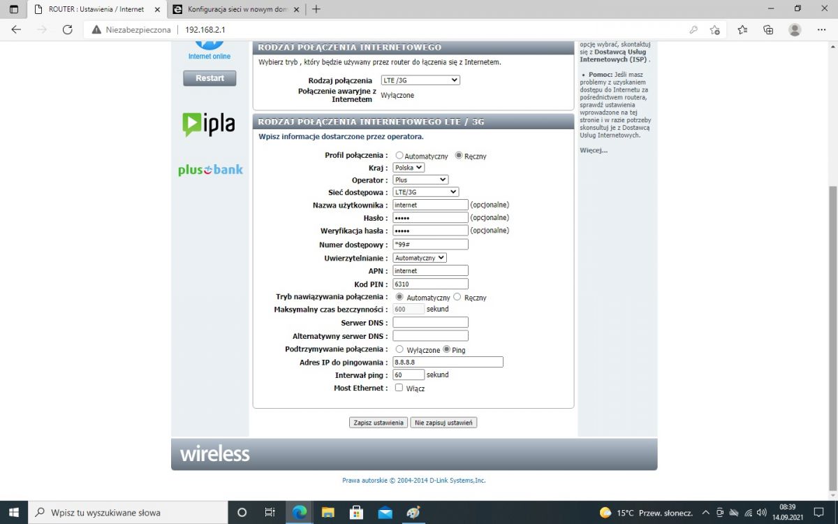 Konfiguracja zestawu Cyfrowy Polsat modem Huawei E3276 i router Dlink DWR 116 z Tmobile