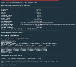Screenshot showing energy statistics from a sensor and system settings.