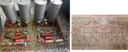 Płytka drukowana z elementami elektronicznymi oraz schemat pokazujący rozmieszczenie elementów.