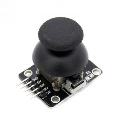 Simple modular joystick with a black knob and connection pins.