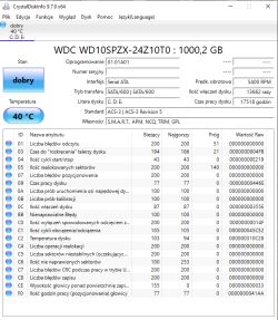 Zrzut ekranu CrystalDiskInfo pokazujący stan dysku WDC WD10SPZX 1TB