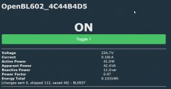 Screen displaying power data for the OpenBL602_4C44B4D5 device.