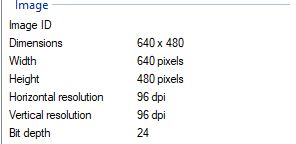 Displayed image details such as dimensions, resolution, and bit depth.