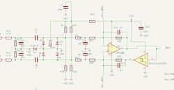 Electrical schematic showing an op-amp and a NOT gate used to create complementary push-pull outputs.