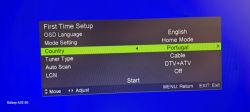 TV setup screen with selected options displayed.