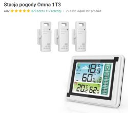 Stacja pogodowa (temperatura+wilgotność) RF z trzema czujnikami - EN8822-D