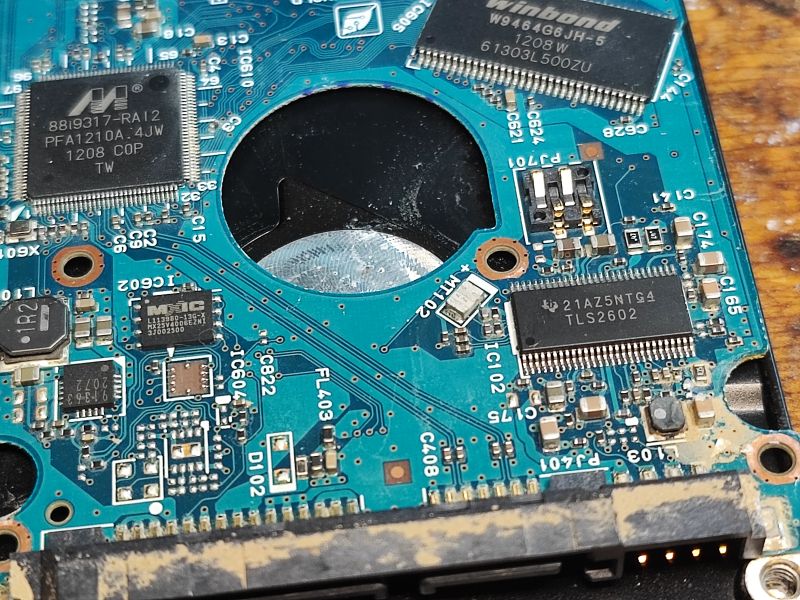 Hard Drive PCB Integrated circuit on a hard drive PCB.