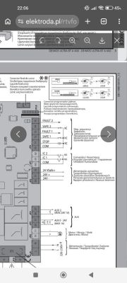 Zrzut ekranu z telefonu z diagramem okablowania sterownika bramy DEIMOS ULTRA BT A 600