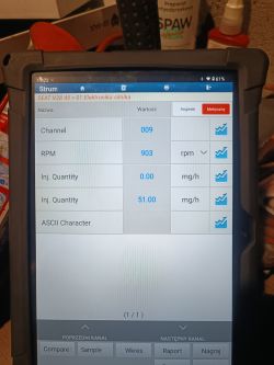 Ekran komputera diagnostycznego z parametrami samochodu Seat Leon 1.9 TDI ASV.