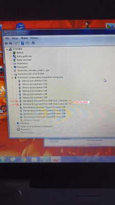 Zrzut ekranu Menedżera urządzeń z problemem kontrolera USB.