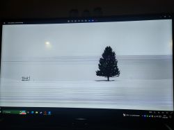 Zdjęcie ekranu telewizora Sharp Aquos z poziomymi liniami zakłócającymi obraz.