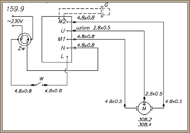 Schemat podłączenia regulatora obrotów Zelmer ELF 321 - opis pinów M1, M2, N, U, L