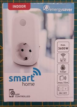 OBI WiFi Smart Plug Packaging Packaging of OBI WiFi smart plug with Energysaver label and feature icons.