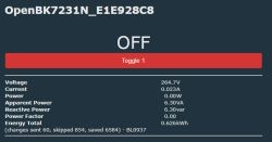 OpenBK7231N interface screen with electrical energy measurement data