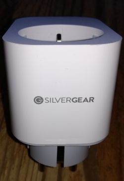 Silvergear Electrical Adapter White adapter with Silvergear logo.