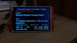 LCD screen displaying WAV file information with correct Polish character support
