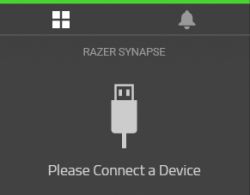Zrzut ekranu z aplikacji Razer Synapse z komunikatem Please Connect a Device.