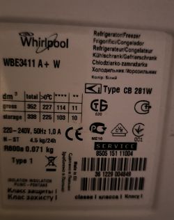 Tabliczka znamionowa lodówko-zamrażarki Whirlpool WBE3411 A+W.