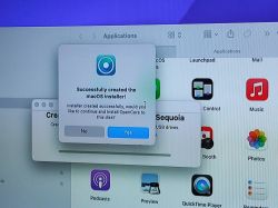 Confirmation of macOS Installer Creation macOS dialog window confirming creation of installer and option to install OpenCore.
