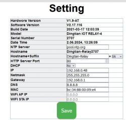 Zrzut ekranu ustawień urządzenia Dingtian IOT RELAY-4