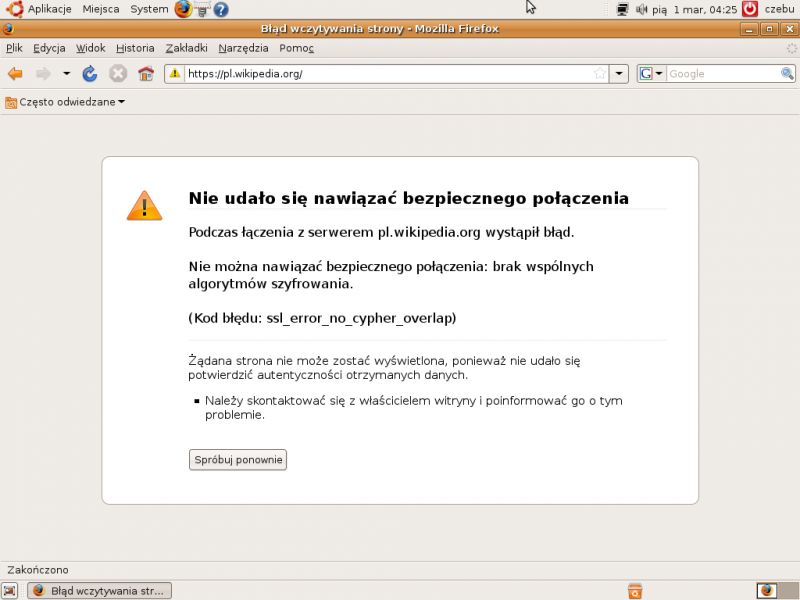 Błąd w przeglądarce Mozilla Firefox - brak bezpiecznego połączenia