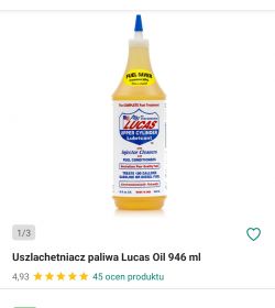 Butelka uszlachetniacza paliwa Lucas Oil o pojemności 946 ml.
