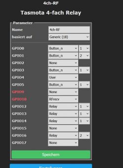 Tasmota Settings for 4-Channel Relay Screenshot of Tasmota settings for a 4-channel relay