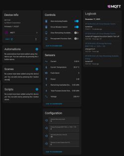 BK7238 device control panel with information, controls, sensors, and logbook.