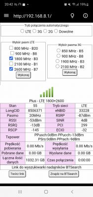 Zrzut ekranu z ustawieniami połączenia LTE.