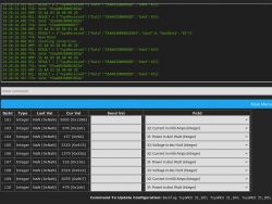 Interface showing measurement data and logs in text format.
