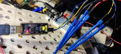 Electronic Circuit Connected to Prototype Board Electronic circuit with multicolored wires connected to a prototype board.