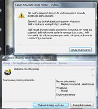 Canon MG2400 - Drukarka nie odbiera poleceń z komputera